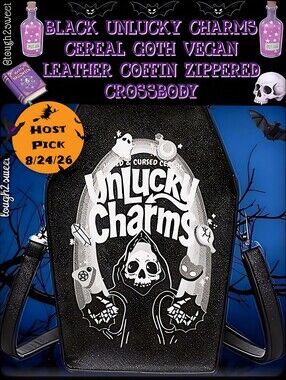 🆕️BLACK UNLUCKY CHARMS CEREAL GOTH VEGAN LEATHER COFFIN CROSSBODY WITH DUST BAG